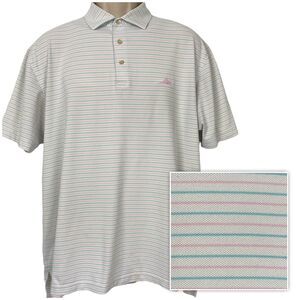 Peter Millar Summer Comfort Polo Shirt Mens Large Striped Poly/Spandex Blue Pink
